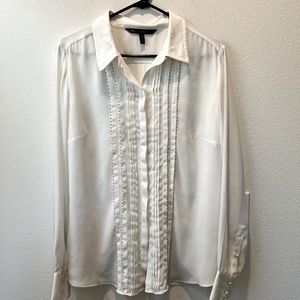 White House black market beaded tuxedo shirt